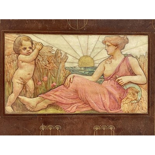 172 - An Art Nouveau allegorical panel, the watercolour on vellum painting of Ceres depicted as a maiden w... 