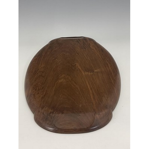 177 - Stanley Webb Davies, an Arts and Crafts carved walnut tray, 1945, twin handled oval form, with chain... 