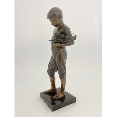 179 - Antonin Larroux (1859-1937), Le Voeu, a bronze figure of a boy with a pond yacht, 1904, signed and t... 