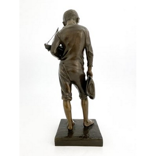 179 - Antonin Larroux (1859-1937), Le Voeu, a bronze figure of a boy with a pond yacht, 1904, signed and t... 