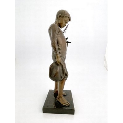 179 - Antonin Larroux (1859-1937), Le Voeu, a bronze figure of a boy with a pond yacht, 1904, signed and t... 