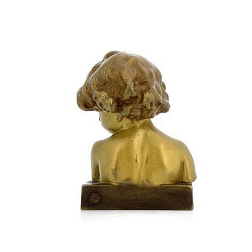 182 - Jean Marie Camus, a gilt and patinated bronze bust of a child, 1913, modelled with head to the side,... 