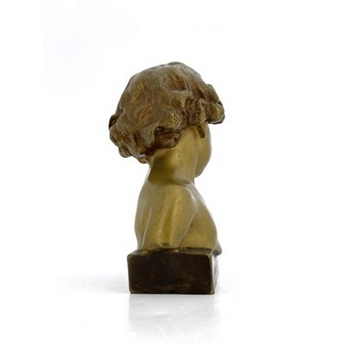 182 - Jean Marie Camus, a gilt and patinated bronze bust of a child, 1913, modelled with head to the side,... 