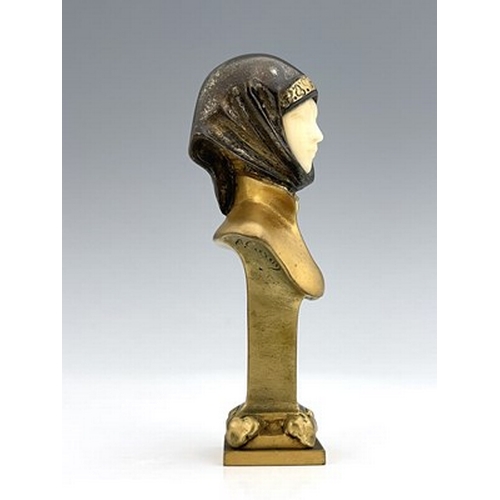 183 - Alexandre Caron, an Art Nouveau gilt bronze and ivory bust, circa 1915, modelled as a Renaissance wo... 