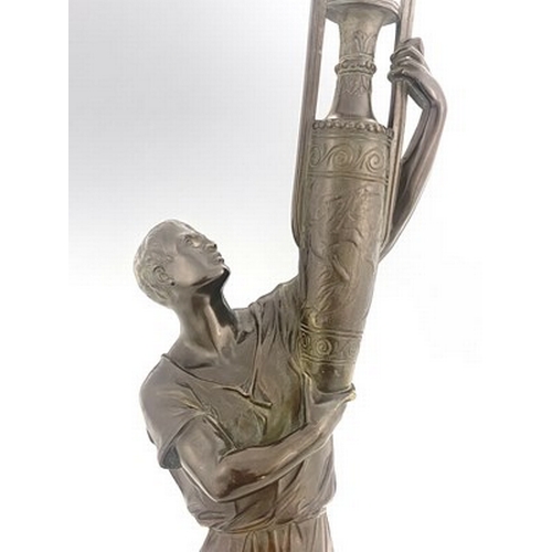 186 - Bruno Zach (1891-1935), an Art Deco bronze figural lamp base, circa 1925, modelled as a Grecian man ... 