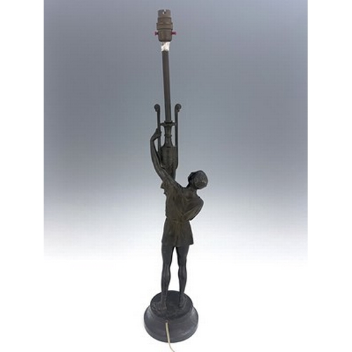 186 - Bruno Zach (1891-1935), an Art Deco bronze figural lamp base, circa 1925, modelled as a Grecian man ... 