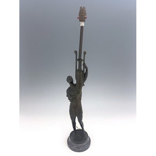 186 - Bruno Zach (1891-1935), an Art Deco bronze figural lamp base, circa 1925, modelled as a Grecian man ... 