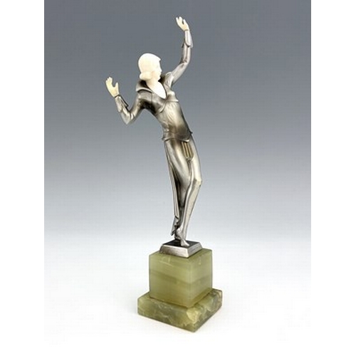 188 - Josef Lorenzl, an Art Deco silvered bronze and ivory figure, circa 1925, modelled as a dancer in lon... 