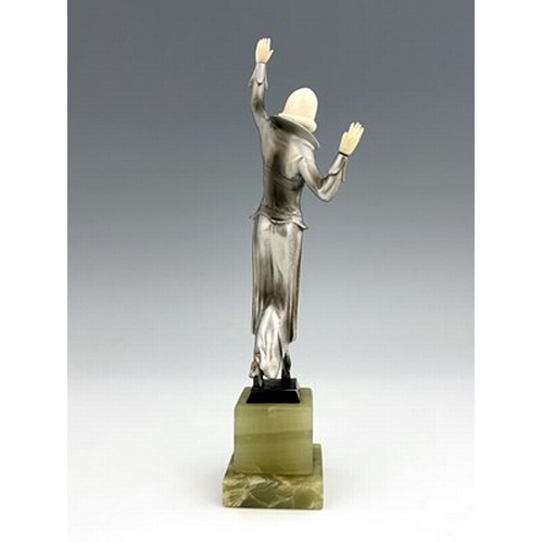 188 - Josef Lorenzl, an Art Deco silvered bronze and ivory figure, circa 1925, modelled as a dancer in lon... 