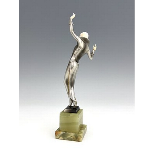 188 - Josef Lorenzl, an Art Deco silvered bronze and ivory figure, circa 1925, modelled as a dancer in lon... 