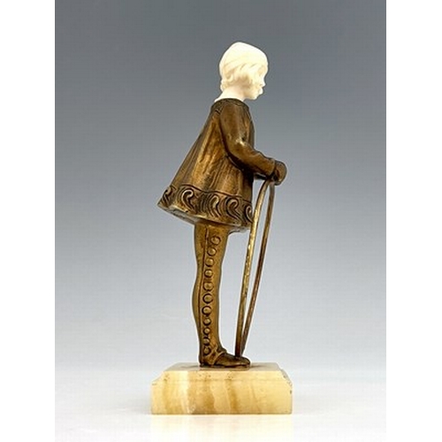 189 - Georges Omerth (Henri Tremko), an Art Deco bronze and ivory figure of a hoop girl, circa 1920, model... 