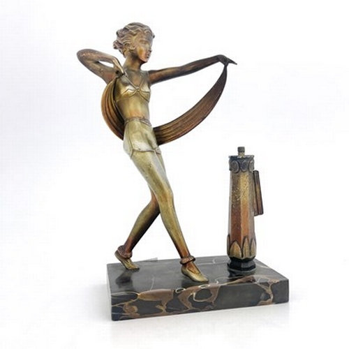 190 - An Art Deco patinated art metal figural table lighter, circa 1930, in the style of Josef Lorenzl, mo... 