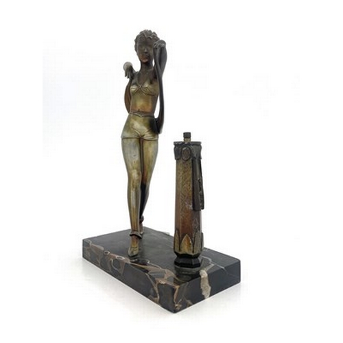 190 - An Art Deco patinated art metal figural table lighter, circa 1930, in the style of Josef Lorenzl, mo... 