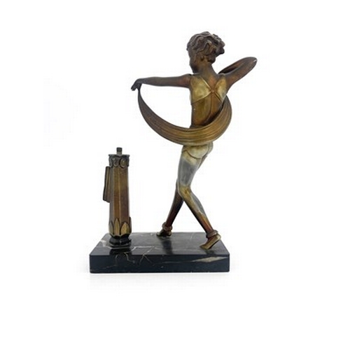 190 - An Art Deco patinated art metal figural table lighter, circa 1930, in the style of Josef Lorenzl, mo... 