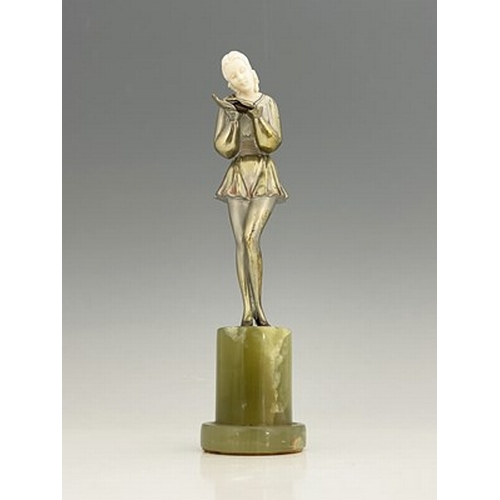 191 - Josef Lorenzl, an Art Deco silvered bronze and carved ivory figure, circa 1925, modelled as a woman ... 