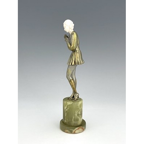 191 - Josef Lorenzl, an Art Deco silvered bronze and carved ivory figure, circa 1925, modelled as a woman ... 