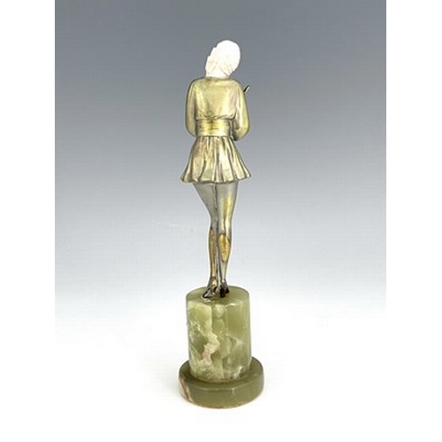 191 - Josef Lorenzl, an Art Deco silvered bronze and carved ivory figure, circa 1925, modelled as a woman ... 