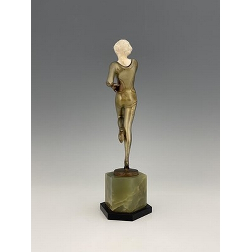 195 - Josef Lorenzl, an Art Deco patinated bronze and ivory figure, circa 1925, modelled as a dancer in le... 