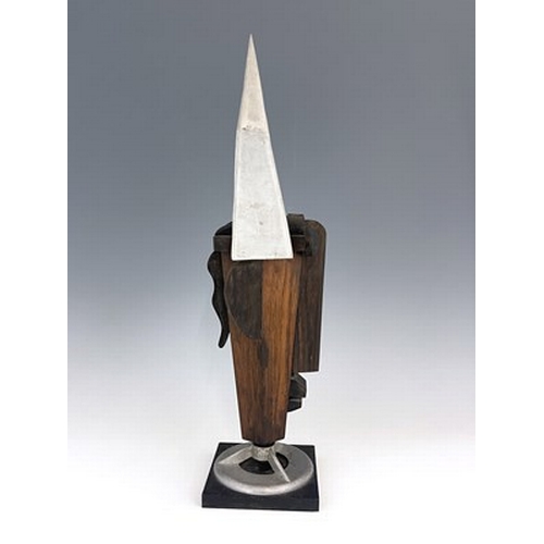 200 - Willi Soukop RA (1907-1995), Horned Creature, wood and aluminium sculpture bust, 1987, unique, 55cm ... 