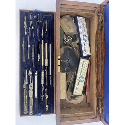 243 - Architectural interest, a J.A. Reynolds case of drawing instruments, circa early 20th century, with ... 