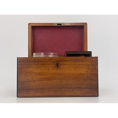 250 - A Victorian rosewood and mahogany tea caddy, circa 1870, cuboid form with ebonised moulded edges, th... 