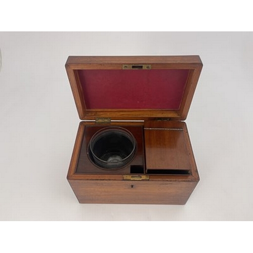 250 - A Victorian rosewood and mahogany tea caddy, circa 1870, cuboid form with ebonised moulded edges, th... 