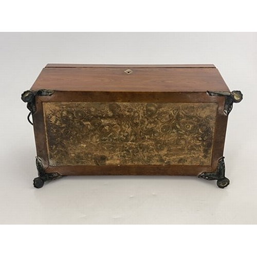 250 - A Victorian rosewood and mahogany tea caddy, circa 1870, cuboid form with ebonised moulded edges, th... 