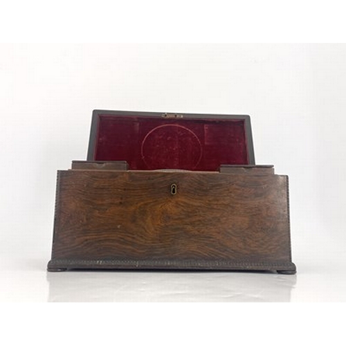 252 - A William IV rosewood tea caddy, circa 1835, cuboid form with bead moulded edges, two removable hing... 