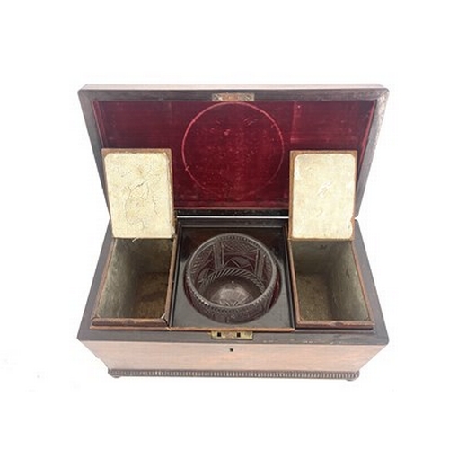 252 - A William IV rosewood tea caddy, circa 1835, cuboid form with bead moulded edges, two removable hing... 