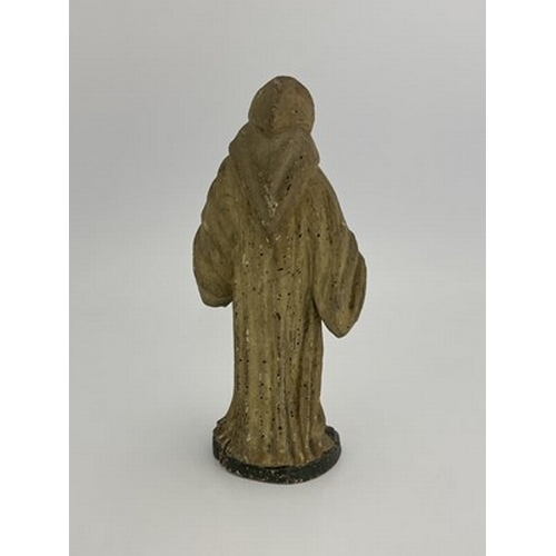 273 - An 18th century carved wood figure of a saint or monk, modelled in hooded habit, painted, 33.5cm hig... 