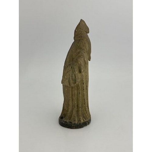 273 - An 18th century carved wood figure of a saint or monk, modelled in hooded habit, painted, 33.5cm hig... 