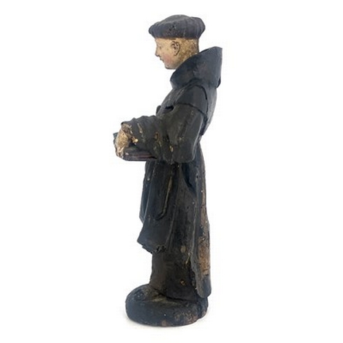 277 - A 17th or 18th century carved wooden figure of St Anthony, Southern European, probably Spanish, mode... 