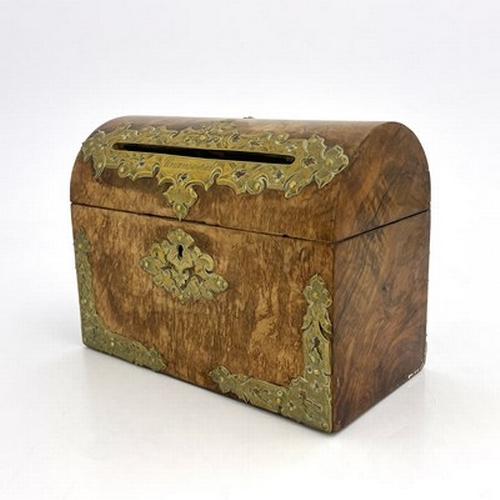 296 - A mid-Victorian burr walnut correspondence casket, circa 1860, domed cover with fretwork Gothic bras... 