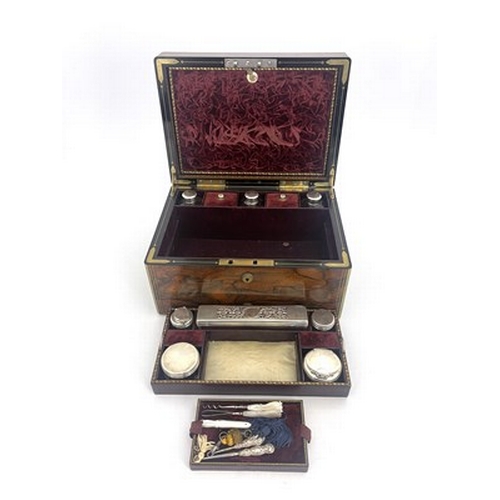 301 - A William IV rosewood and gilt brass strung travelling vanity box, the tooled gilt Moroccan leather ... 