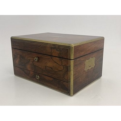 301 - A William IV rosewood and gilt brass strung travelling vanity box, the tooled gilt Moroccan leather ... 