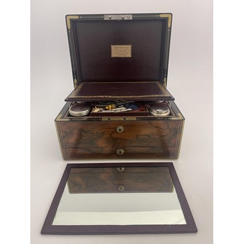 301 - A William IV rosewood and gilt brass strung travelling vanity box, the tooled gilt Moroccan leather ... 