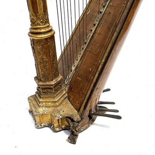 306 - A pedal harp by Sebastian & Pierre Erard, 19th Century, gilt wood and birds eye maple in the Gothic ... 