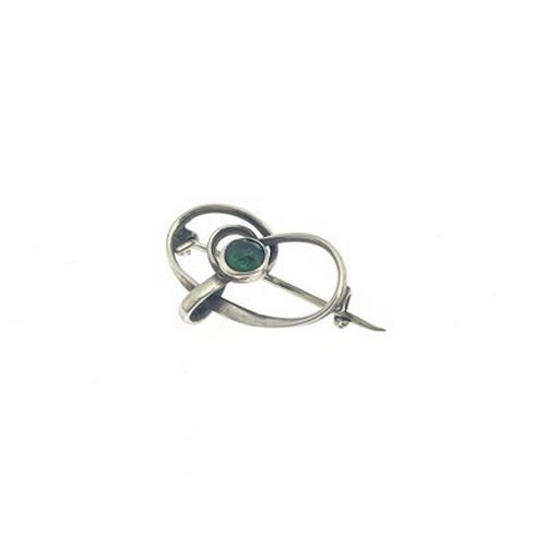 31 - Charles Horner, an Arts and Crafts silver and green gem set brooch, Chester circa 1910, knotted ribb... 