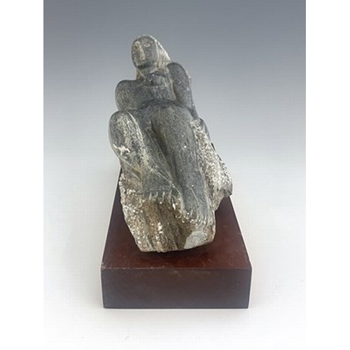 317 - S..Shire (American, 20th Century), reclining female nude, grey marble, 17 by 38cm, on a wooden plint... 