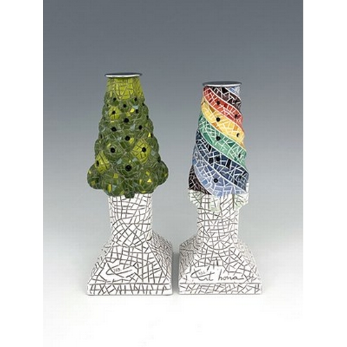 318 - After Antonio Gaudi, a pair of Art Bona candlesticks, limited editions, 28cm high, boxed with certif... 