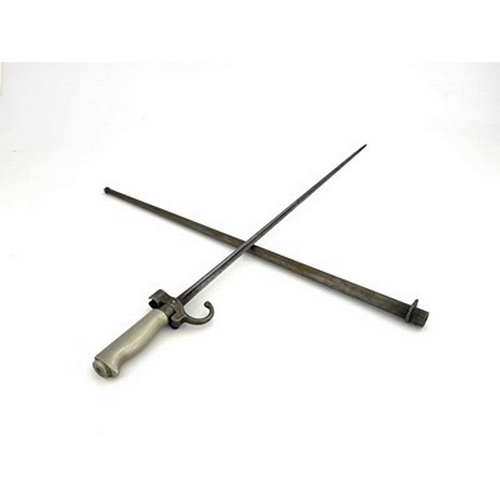 334 - A French M1886 Lebel sword bayonet, cruciform blade, white metal grip and quillon, housed in steel s... 