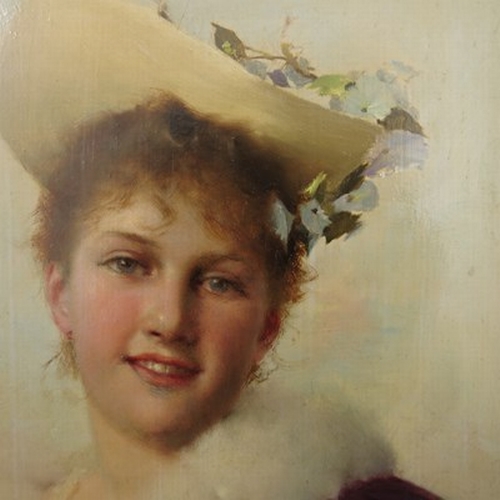 423 - Gustave Jean Jacquet (French, 1846-1909), The Easter Bonnet, signed l.r., titled on the plaque below... 