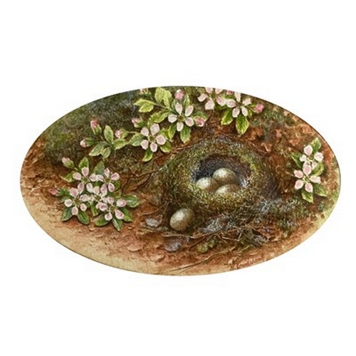 438 - William Cruickshank (British, 1848-1922), still life of eggs in bird nests and flowers on a mossy ba... 