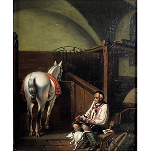 458 - After D. Teniers, Great Expectations; The Stable-Hand, a pair, bears signature, oil on copper, 20 by... 