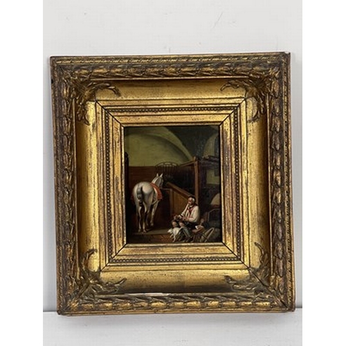 458 - After D. Teniers, Great Expectations; The Stable-Hand, a pair, bears signature, oil on copper, 20 by... 