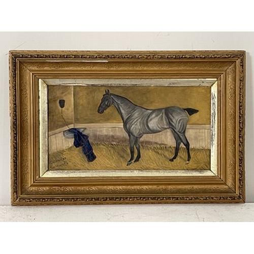 466 - Collender Goldsmith (British, late 19th/early 20th Century), a grey horse in a stable, blue saddle c... 