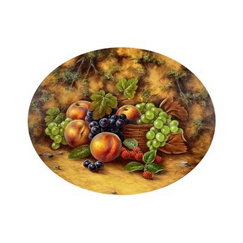 480 - John Smith (British, 1934), still life of fruit on a mossy bank, a pair, both signed l.r., oval, oil... 