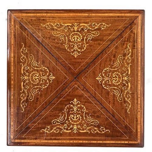 525 - An Edwardian mahogany envelope-action games table, circa 1910, marquetry inlaid, satinwood crossband... 