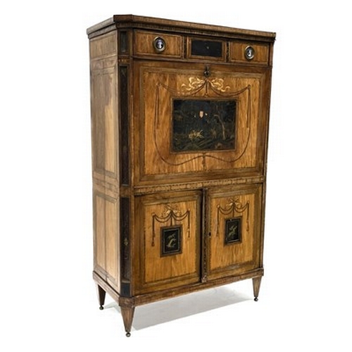 526 - A satinwood and specimen wood bureau abatant, 18th Century, possibly Dutch, parquetry and marquetry ... 