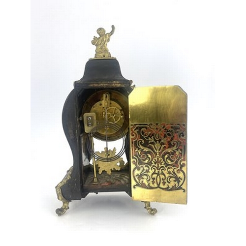 544 - A late 19th Century French boulle work bracket clock, circa 1870, of balloon shape with a cherub fin... 